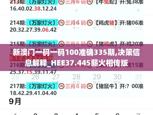 新澳门一码一码100准确335期,决策信息解释_HEE37.445薪火相传版