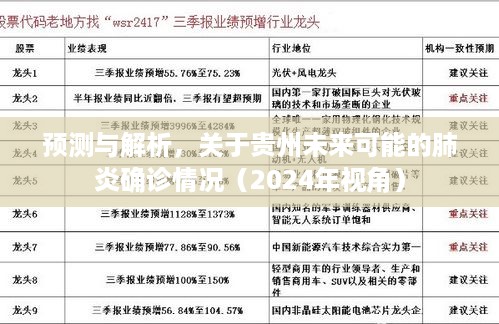 贵州未来可能的肺炎确诊情况预测与解析（2024年视角分析）