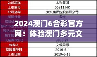 2024澳门6合彩官方网：体验澳门多元文化的最佳平台