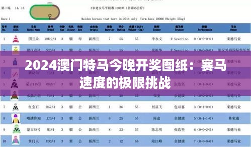 2024澳门特马今晚开奖图纸：赛马速度的极限挑战