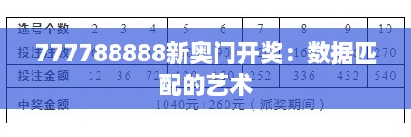 777788888新奥门开奖：数据匹配的艺术