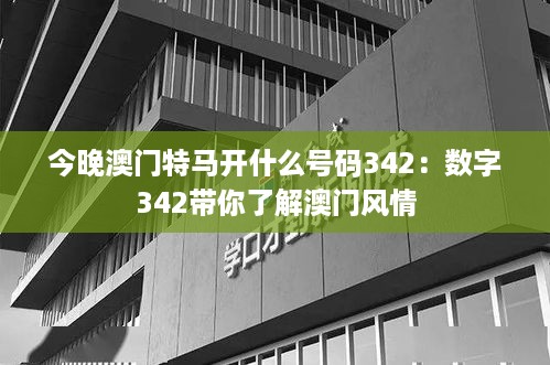 今晚澳门特马开什么号码342：数字342带你了解澳门风情