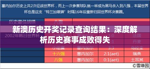 新澳历史开奖记录查询结果：深度解析历史赛事成败得失