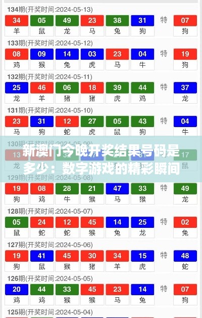 新澳门今晚开奖结果号码是多少：数字游戏的精彩瞬间