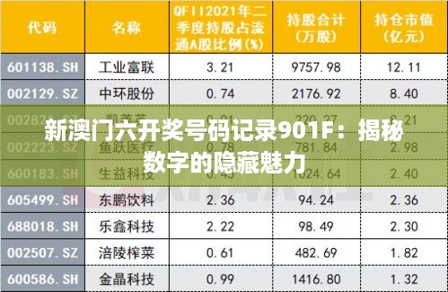 新澳门六开奖号码记录901F：揭秘数字的隐藏魅力