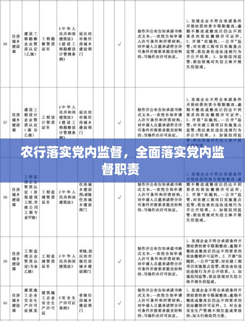 农行落实党内监督，全面落实党内监督职责 