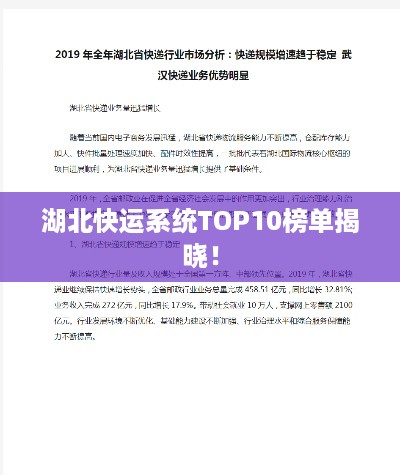 湖北快运系统TOP10榜单揭晓！