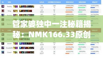 管家婆独中一注秘籍揭秘：NMK166.33原创数据详析