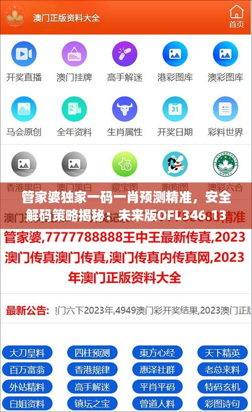 管家婆独家一码一肖预测精准，安全解码策略揭秘：未来版OFL346.13