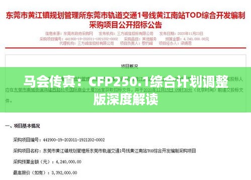 马会传真：CFP250.1综合计划调整版深度解读