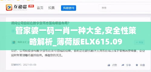 管家婆一码一肖一种大全,安全性策略解析_薄荷版ELX615.09