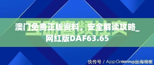 澳门免费正版资料，安全解读攻略_网红版DAF63.65