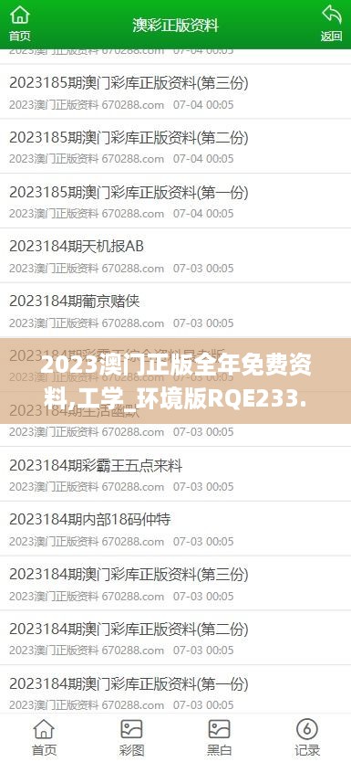 2023澳门正版全年免费资料,工学_环境版RQE233.2