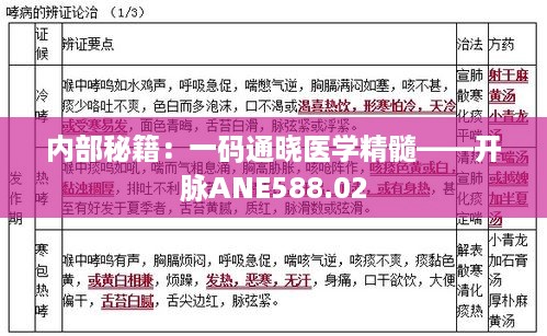 内部秘籍：一码通晓医学精髓——开脉ANE588.02