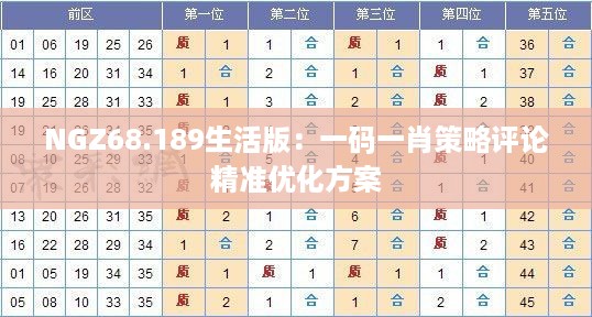 NGZ68.189生活版：一码一肖策略评论精准优化方案