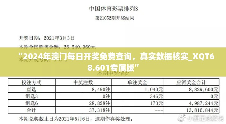 “2024年澳门每日开奖免费查询，真实数据核实_XQT68.601专属版”