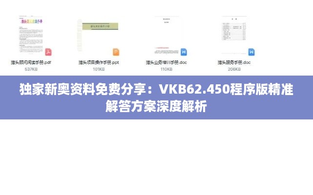 独家新奥资料免费分享：VKB62.450程序版精准解答方案深度解析