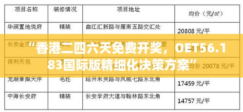 “香港二四六天免费开奖，OET56.183国际版精细化决策方案”