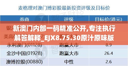 新澳门内部一码精准公开,专注执行解答解释_EJX8.75.30原汁原味版