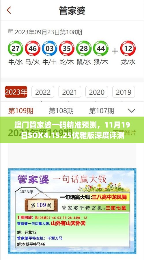 澳门管家婆一码精准预测，11月19日SOX4.15.25优雅版深度评测