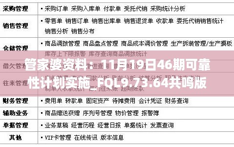 管家婆资料：11月19日46期可靠性计划实施_FQL9.73.64共鸣版