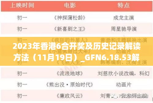 2023年香港6合开奖及历史记录解读方法（11月19日）_GFN6.18.53解放版