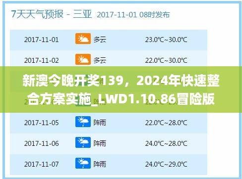 新澳今晚开奖139，2024年快速整合方案实施_LWD1.10.86冒险版