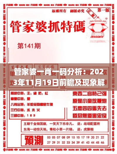 管家婆一肖一码分析：2023年11月19日前瞻及现象解读_CLP5.46.89版本