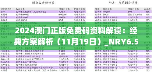 2024澳门正版免费码资料解读：经典方案解析（11月19日）_NRY6.55.68动漫版