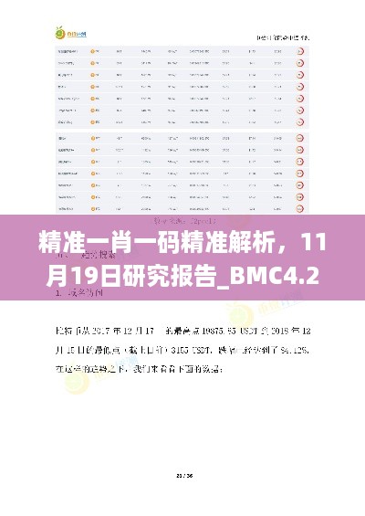 精准一肖一码精准解析，11月19日研究报告_BMC4.26.47绿色版