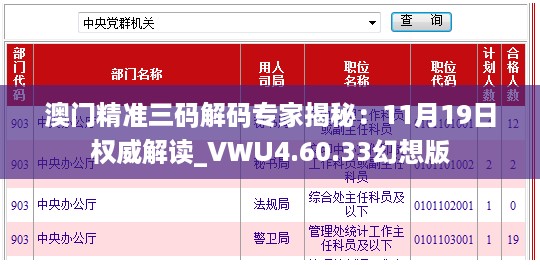 澳门精准三码解码专家揭秘：11月19日权威解读_VWU4.60.33幻想版