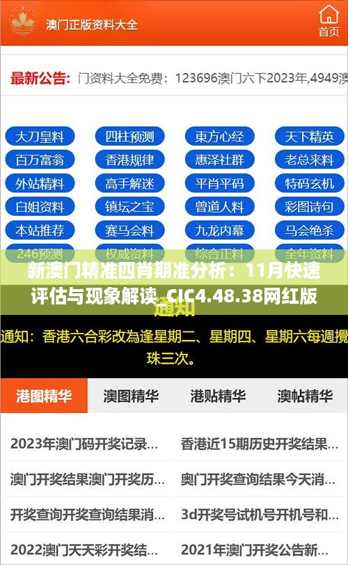 新澳门精准四肖期准分析：11月快速评估与现象解读_CIC4.48.38网红版