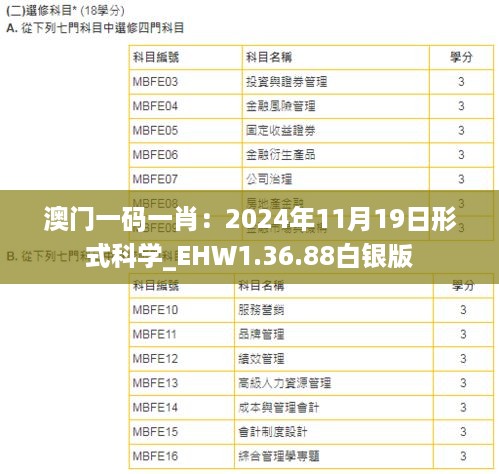 澳门一码一肖：2024年11月19日形式科学_EHW1.36.88白银版