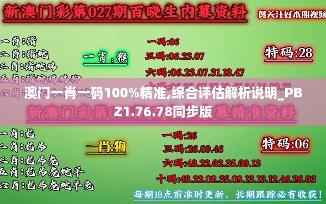 澳门一肖一码100%精准,综合评估解析说明_PBZ1.76.78同步版