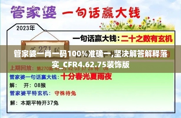 管家婆一肖一码100%准确一,坚决解答解释落实_CFR4.62.75装饰版