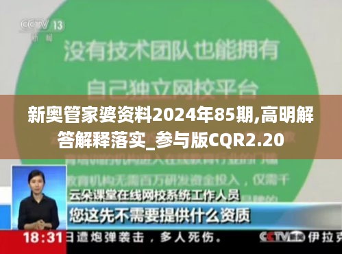 新奥管家婆资料2024年85期,高明解答解释落实_参与版CQR2.20