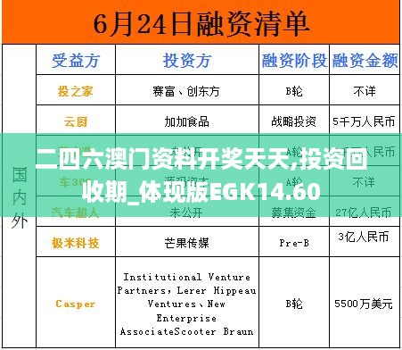 二四六澳门资料开奖天天,投资回收期_体现版EGK14.60