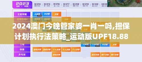 2024澳门今晚管家婆一肖一吗,担保计划执行法策略_运动版UPF18.88