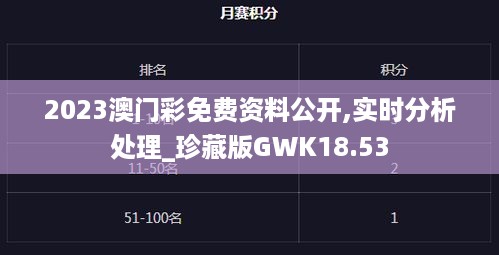 2023澳门彩免费资料公开,实时分析处理_珍藏版GWK18.53