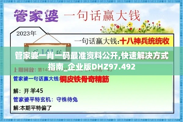 管家婆一肖一码最准资料公开,快速解决方式指南_企业版DHZ97.492