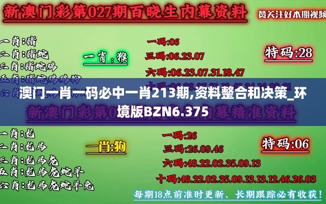 澳门一肖一码必中一肖213期,资料整合和决策_环境版BZN6.375