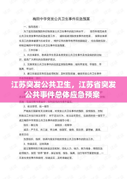 江苏突发公共卫生，江苏省突发公共事件总体应急预案 